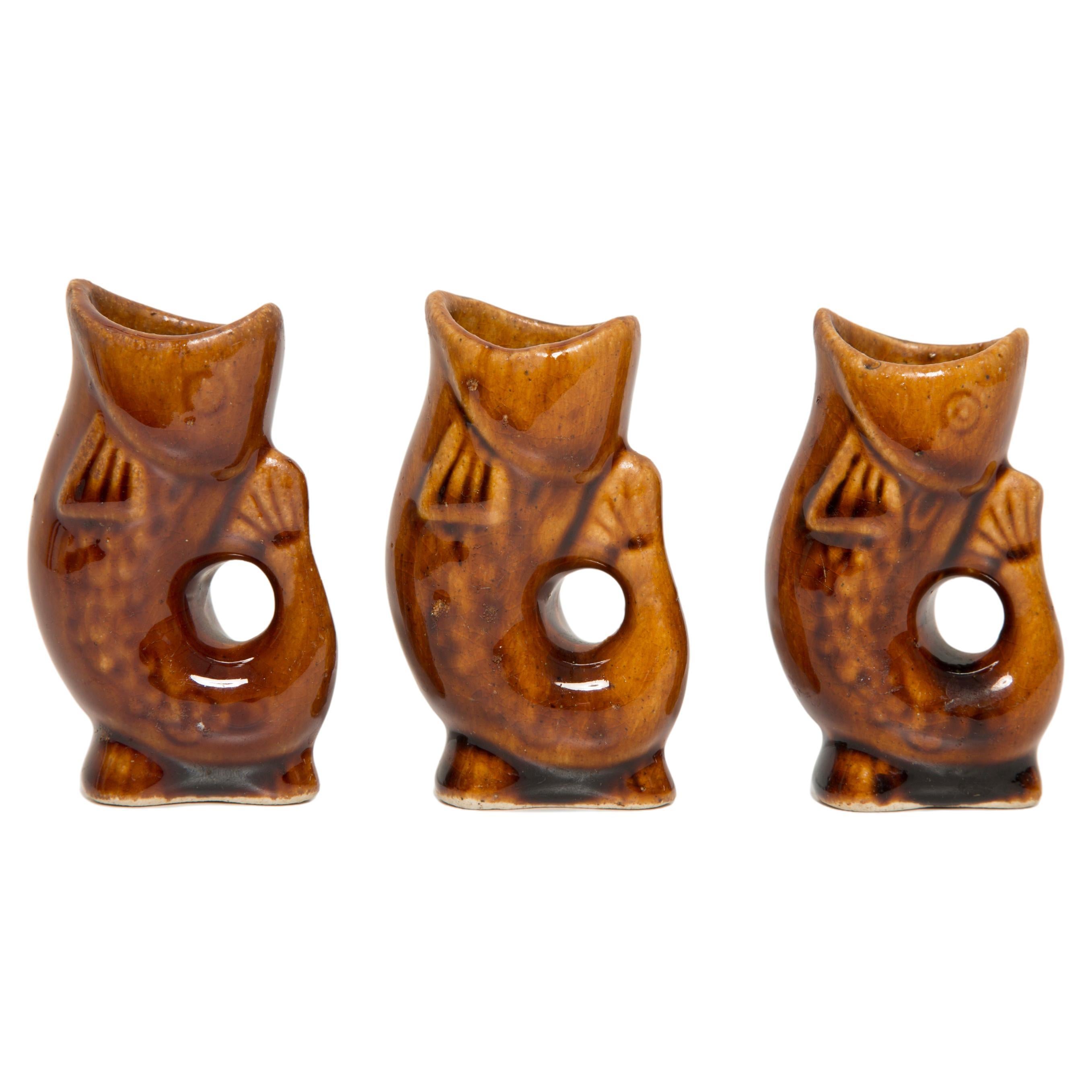 Set of Three Brown Fish Small Glasses, 20th Century, Europe, 1960s For Sale