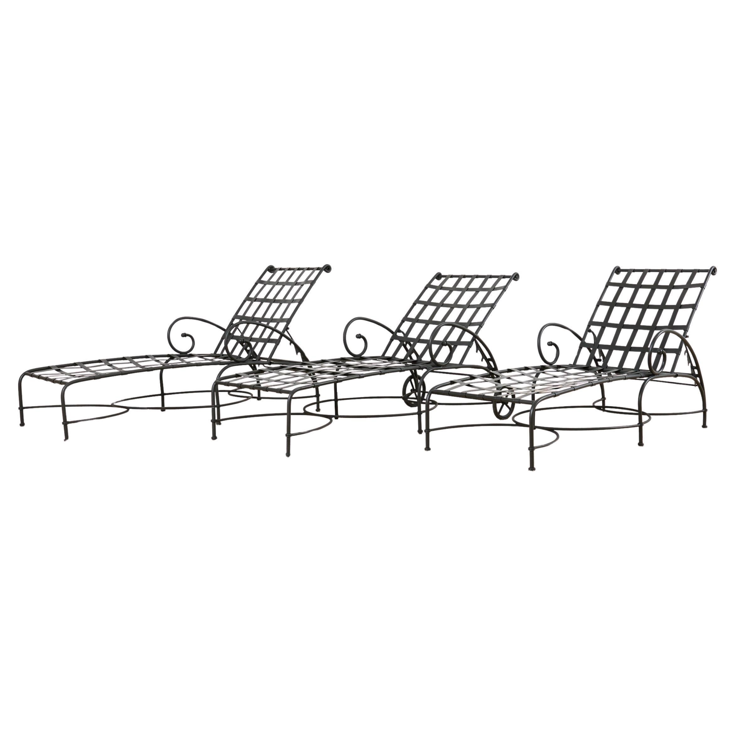 Set of Three Brown Jordan Florentine Chaise Pool Lounges