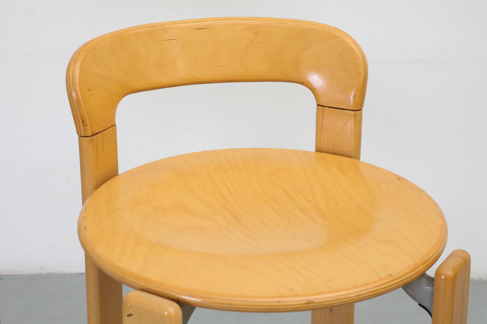 Juego de tres taburetes de bar Bruno Rey para Dietiker Light de abedul con reposapiés cromados en venta 3