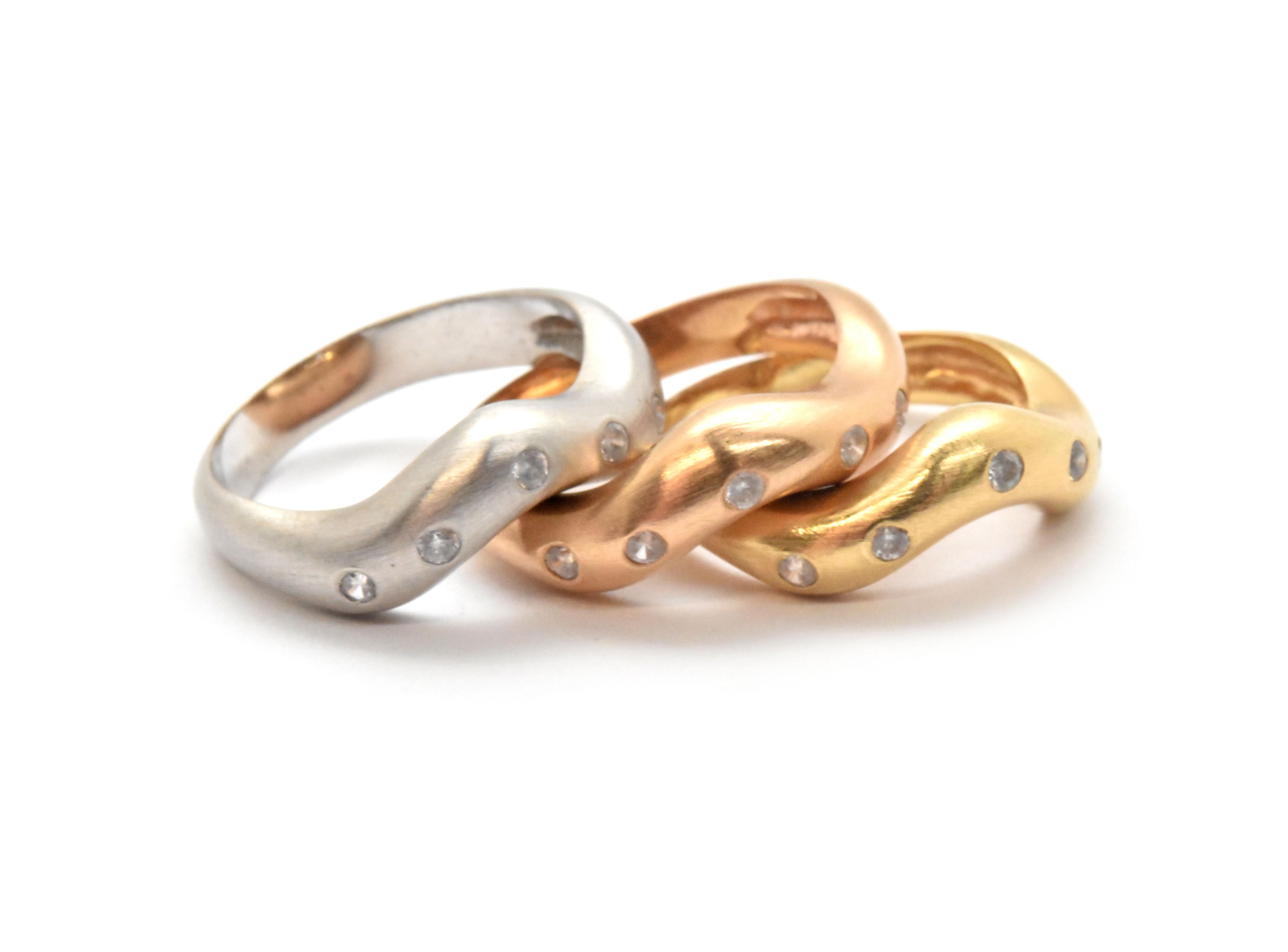 tri color stackable diamond rings