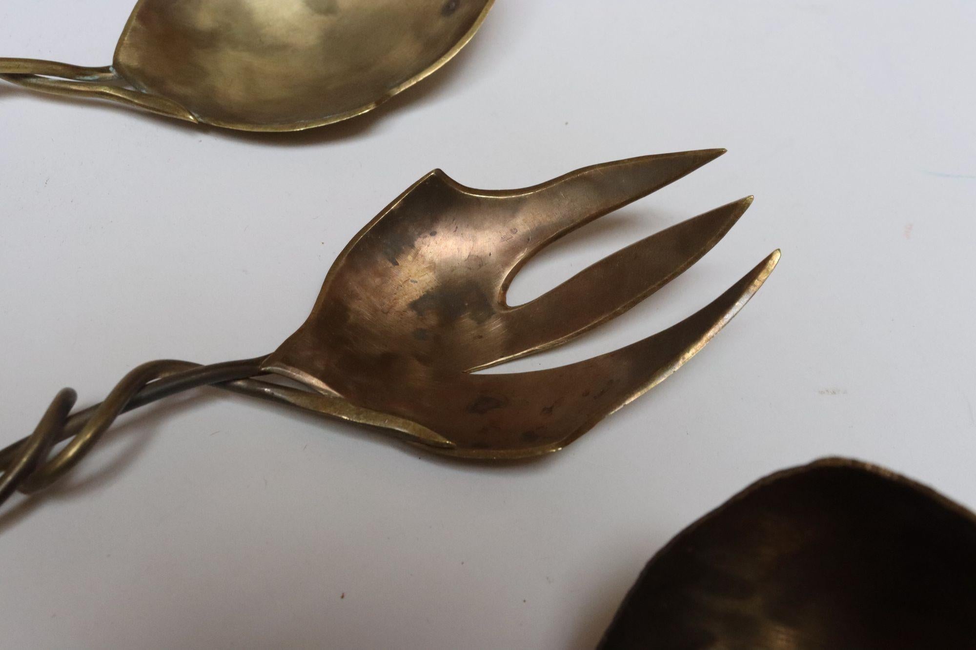 Set of Three Brutalist Brass Decorative Serving Pieces - Ladle, Spoon, and Fork For Sale 7