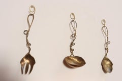 Set of Three Brutalist Brass Decorative Serving Pieces - Ladle, Spoon, and Fork