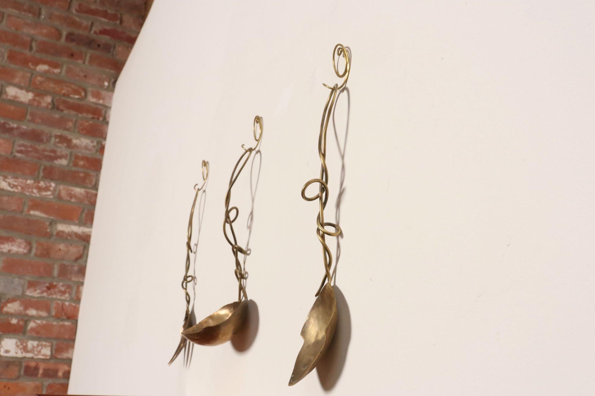 Set of Three Brutalist Brass Decorative Serving Pieces - Ladle, Spoon, and Fork In Good Condition For Sale In Brooklyn, NY
