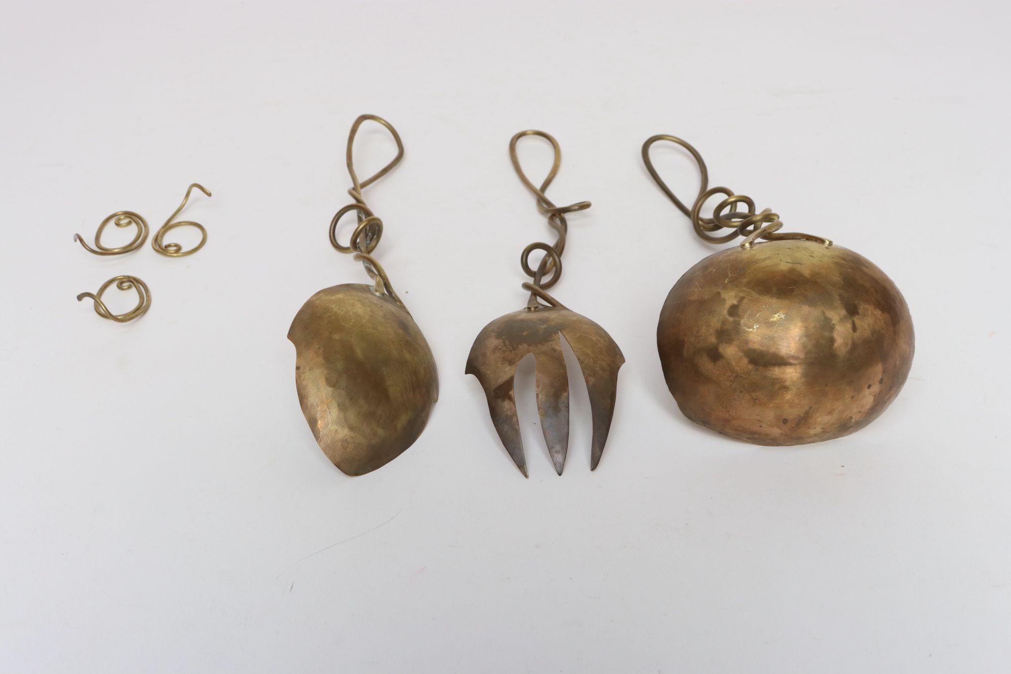 Set of Three Brutalist Brass Decorative Serving Pieces - Ladle, Spoon, and Fork For Sale 3