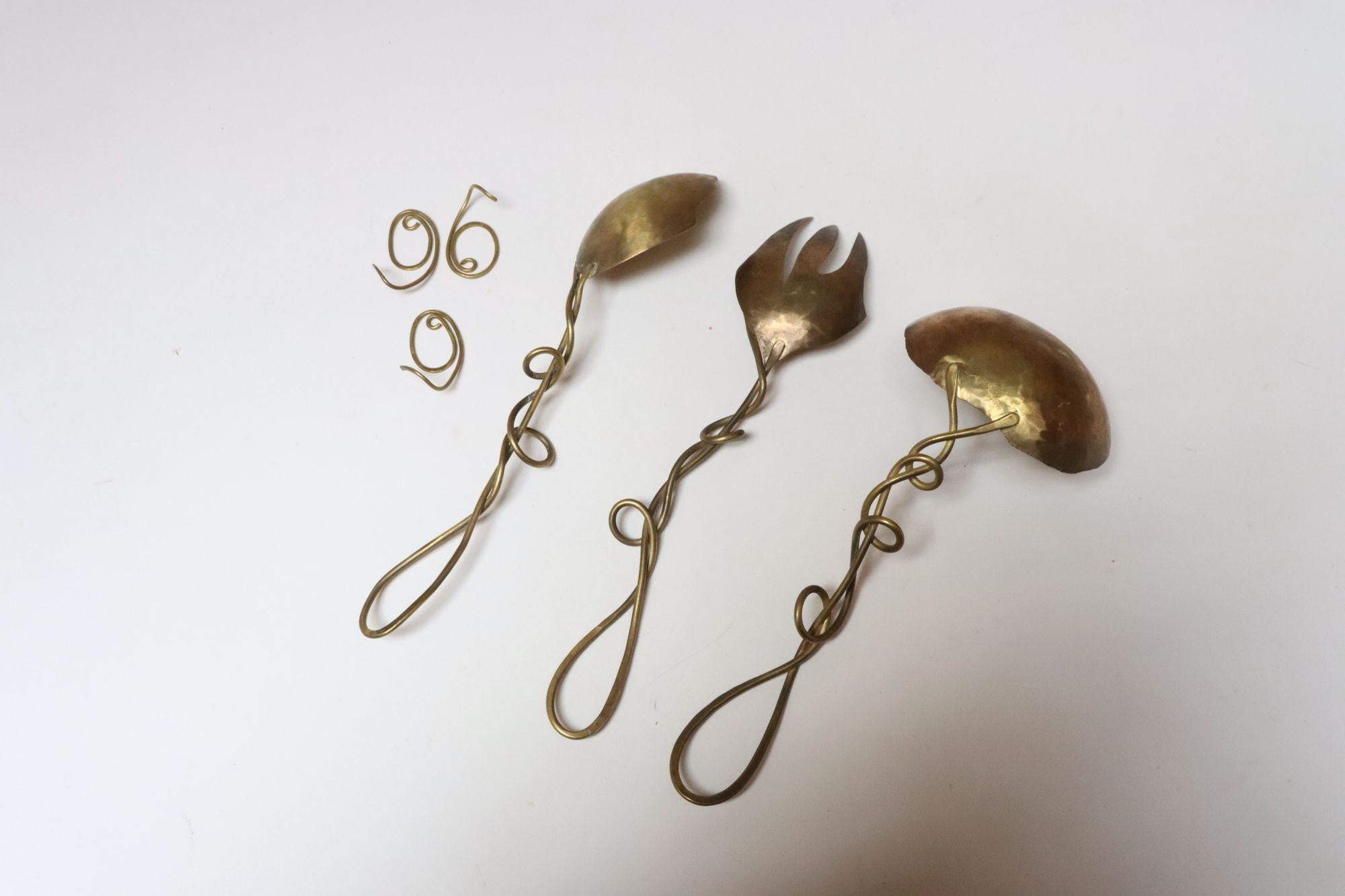 Set of Three Brutalist Brass Decorative Serving Pieces - Ladle, Spoon, and Fork For Sale 4
