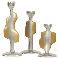 Set of Three Brutalist Candle Holders by David Marshall, 1970's