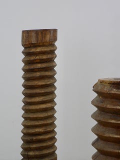 Set of three brutalist carved wood column France XIX th century.