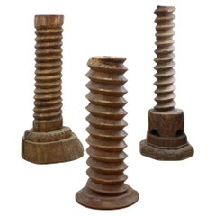 Used Set of three brutalist carved wood column France XIX th century.