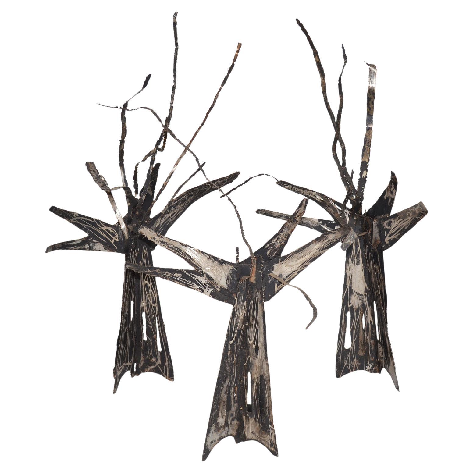 Ensemble de trois sculptures d'arbres en métal brutalistes comme Jeré, Paul Evans, 1960's, USA