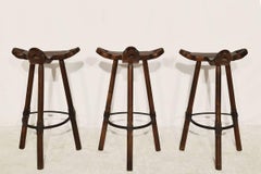 Set of Three Brutalist Spanish Bar-Stools, 1970s