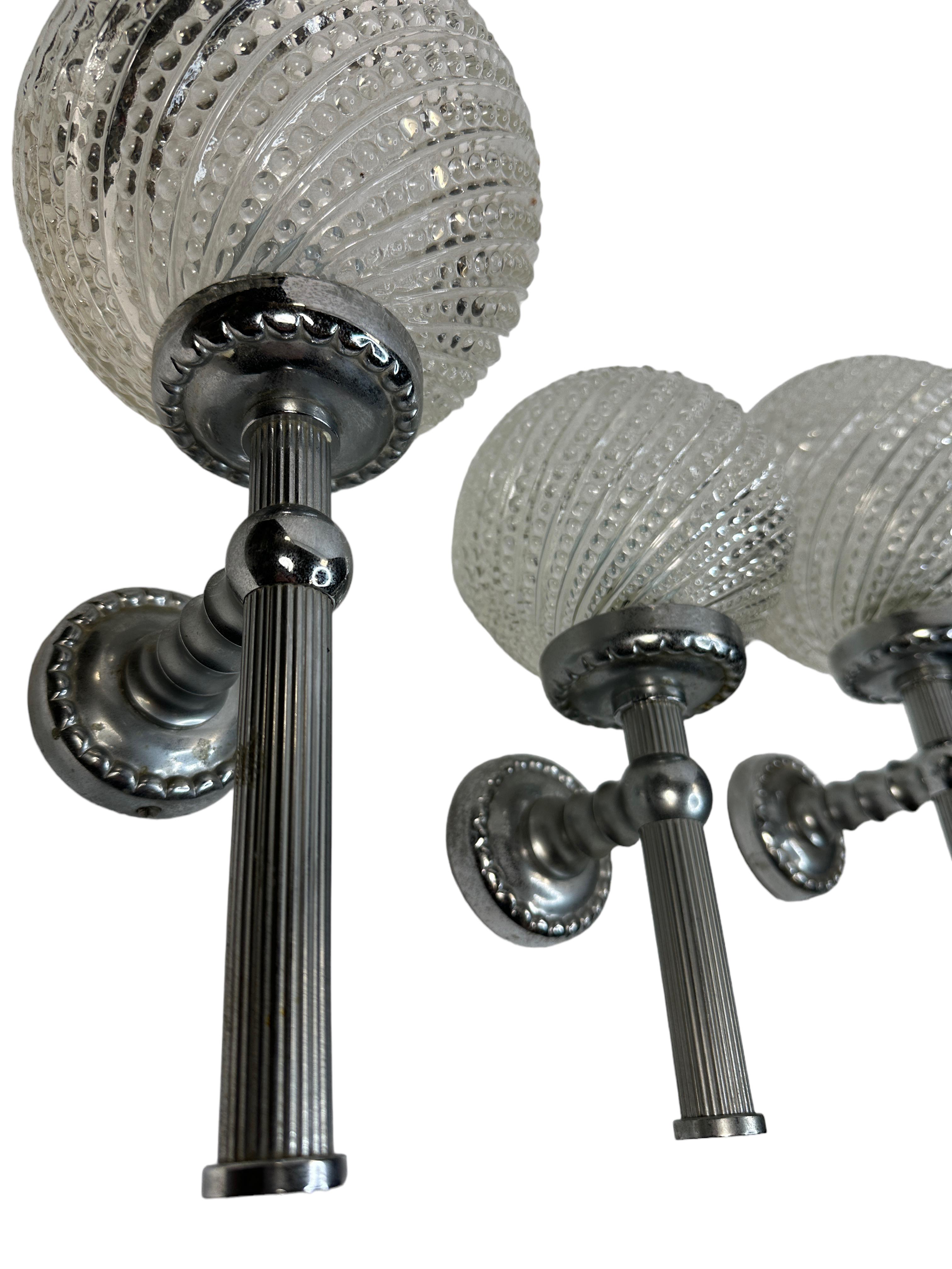 Mid-Century Modern Set of Three Bubble Glass & Nickel Sconce, Germany, 1960s For Sale
