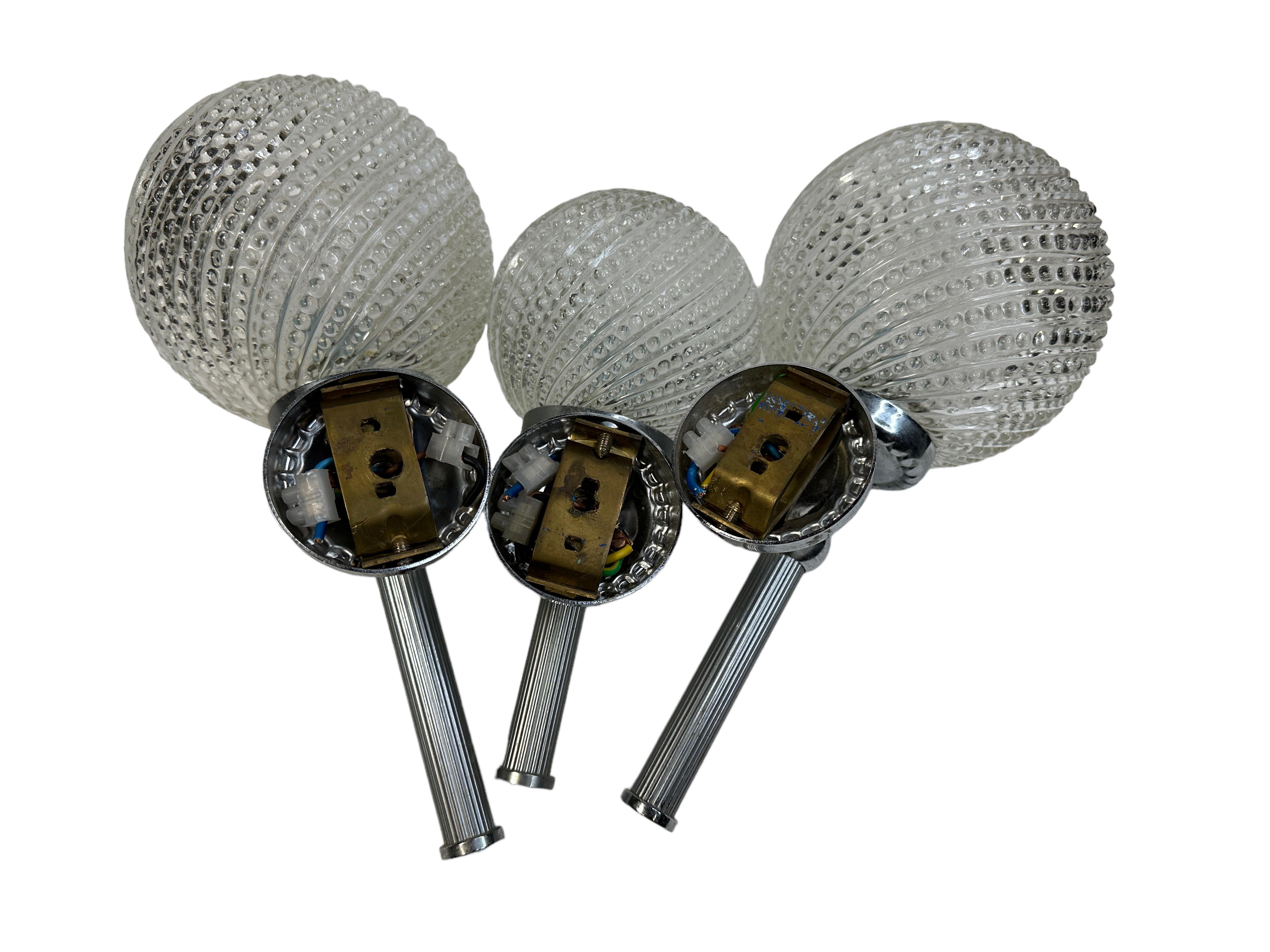 Set of Three Bubble Glass & Nickel Sconce, Germany, 1960s For Sale 2