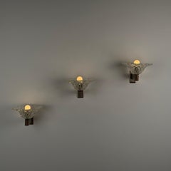 Set of Three “Bullicante” Glass Wall Sconces Attr. by Barovier & Toso, 1940s