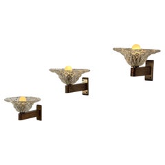 Set of Three “Bullicante” Glass Wall Sconces Attr. by Barovier & Toso, 1940s
