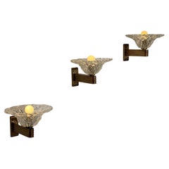 Juego de tres apliques de cristal "Bullicante" de Barovier & Toso, años 40