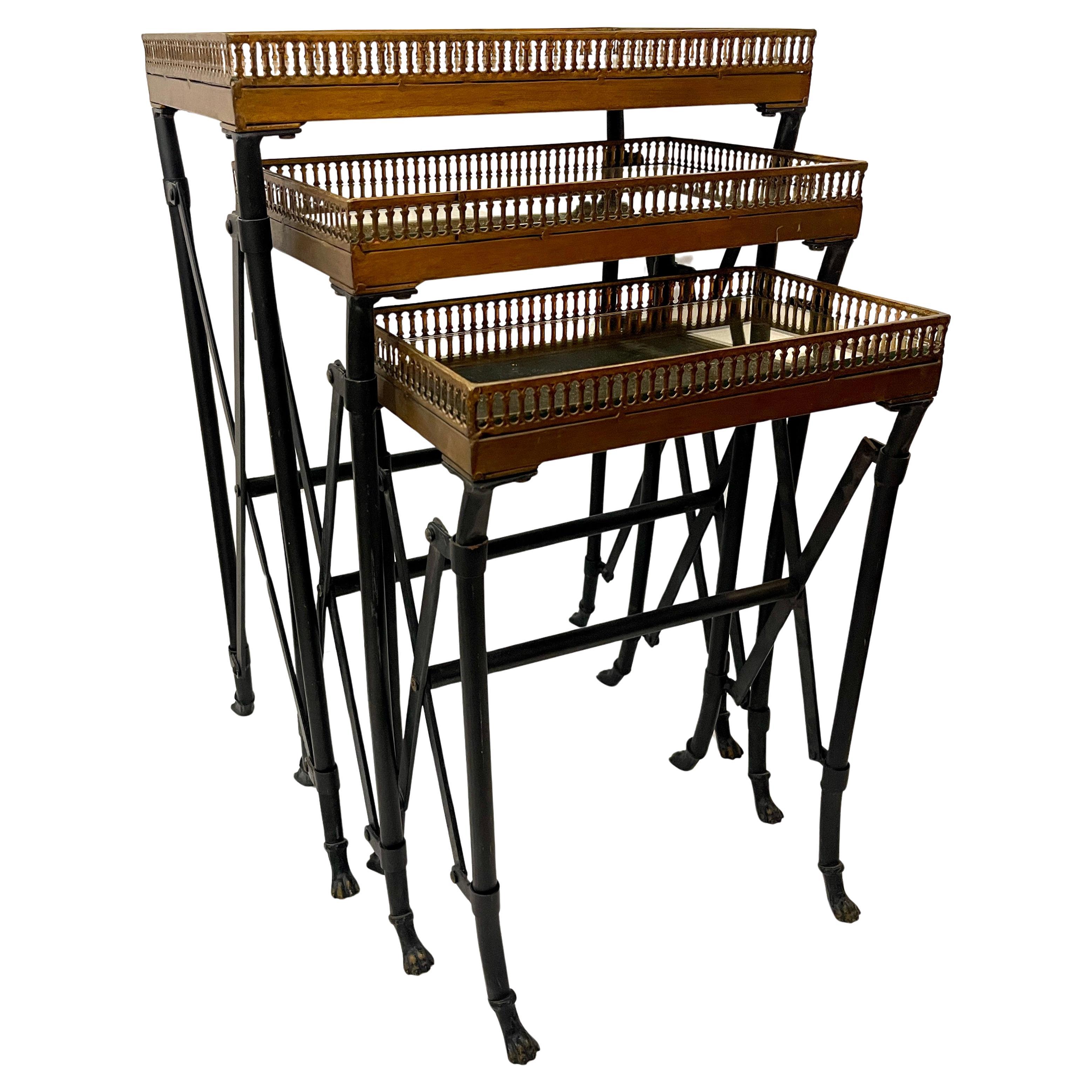 Set of Three Campaign Style Mirrored Top Gallery Nesting Table, France
