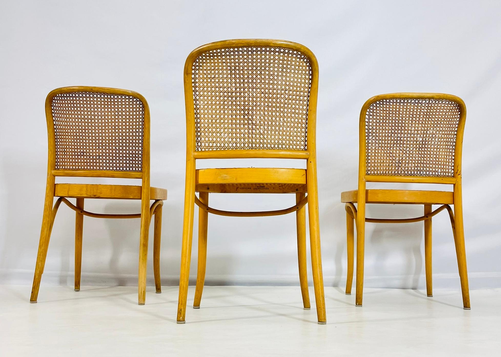 Ensemble de trois chaises d'appoint en rotin et bois cintré de Loewenstein/Oggo, États-Unis, années 1960 en vente 1