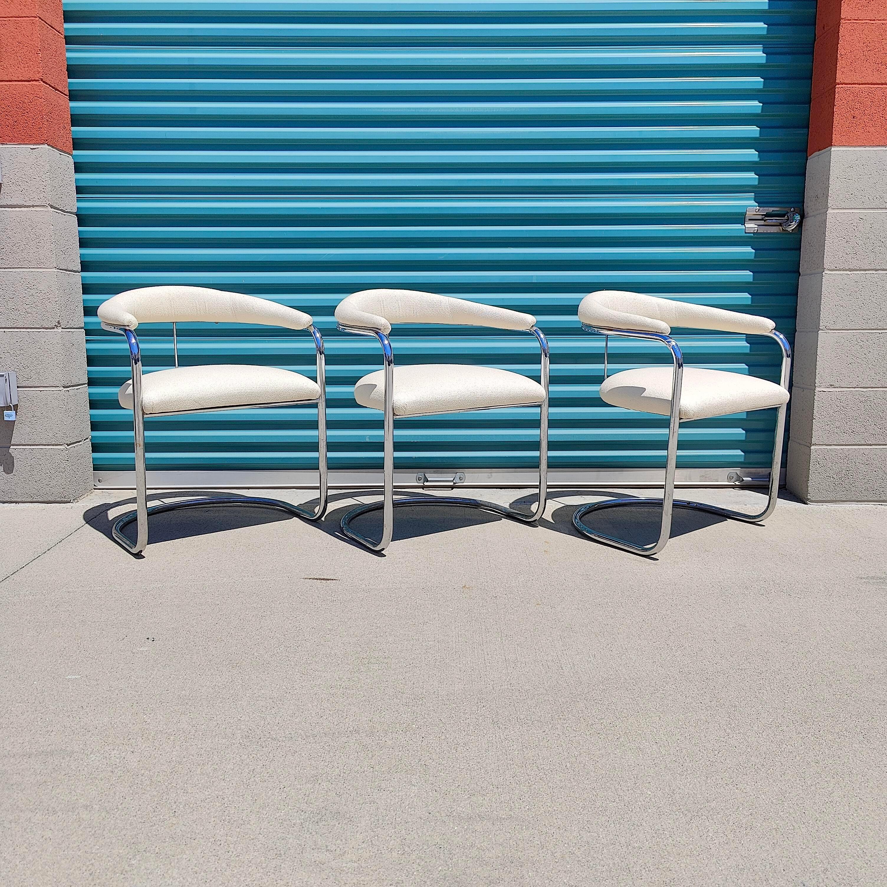 Set of Three Cantilevered Chrome Armchairs 