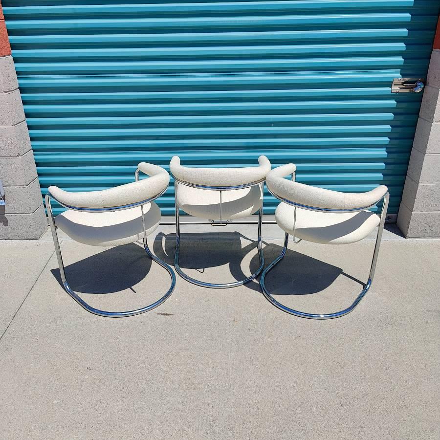 20th Century Set of Three Cantilevered Chrome Armchairs 