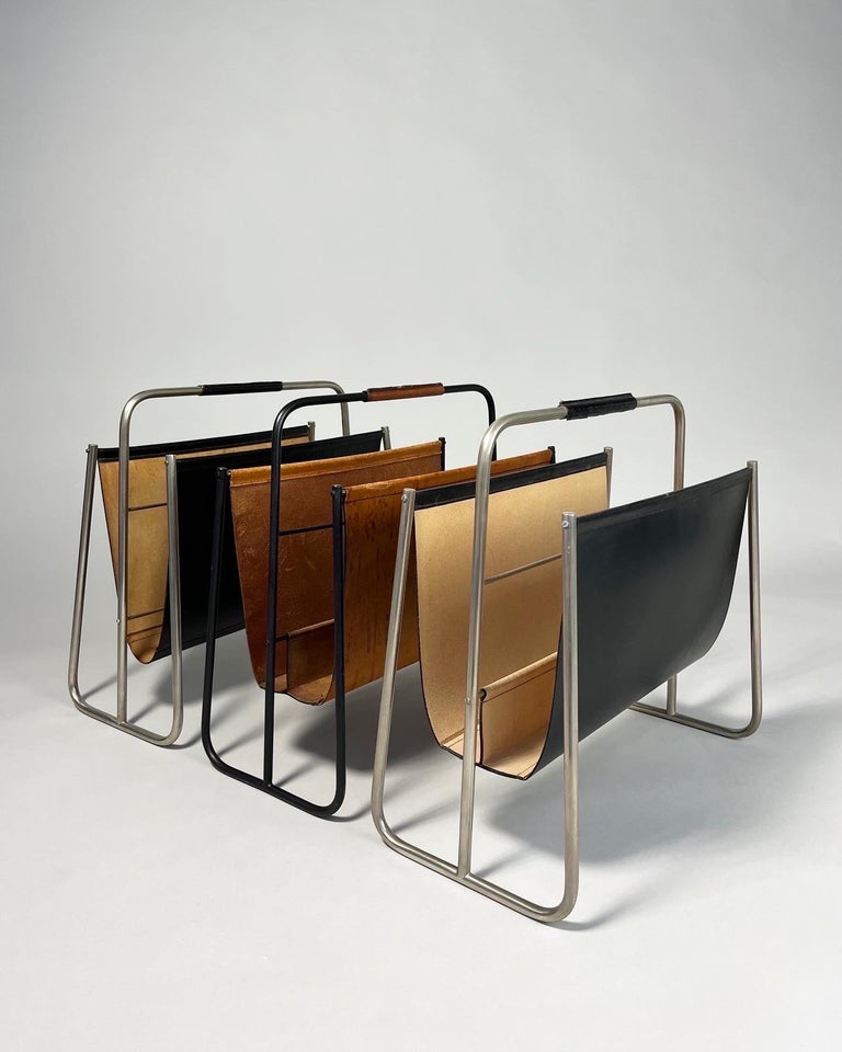 Set of Three Carl Auböck Magazine Racks Leather and Nickel Austria ...