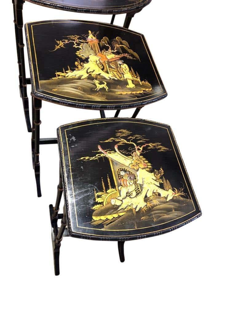 Set of Three Carved Chinese Chinoiserie Nested Tables For Sale 9