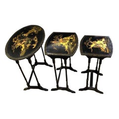 Set of Three Carved Chinese Chinoiserie Nested Tables