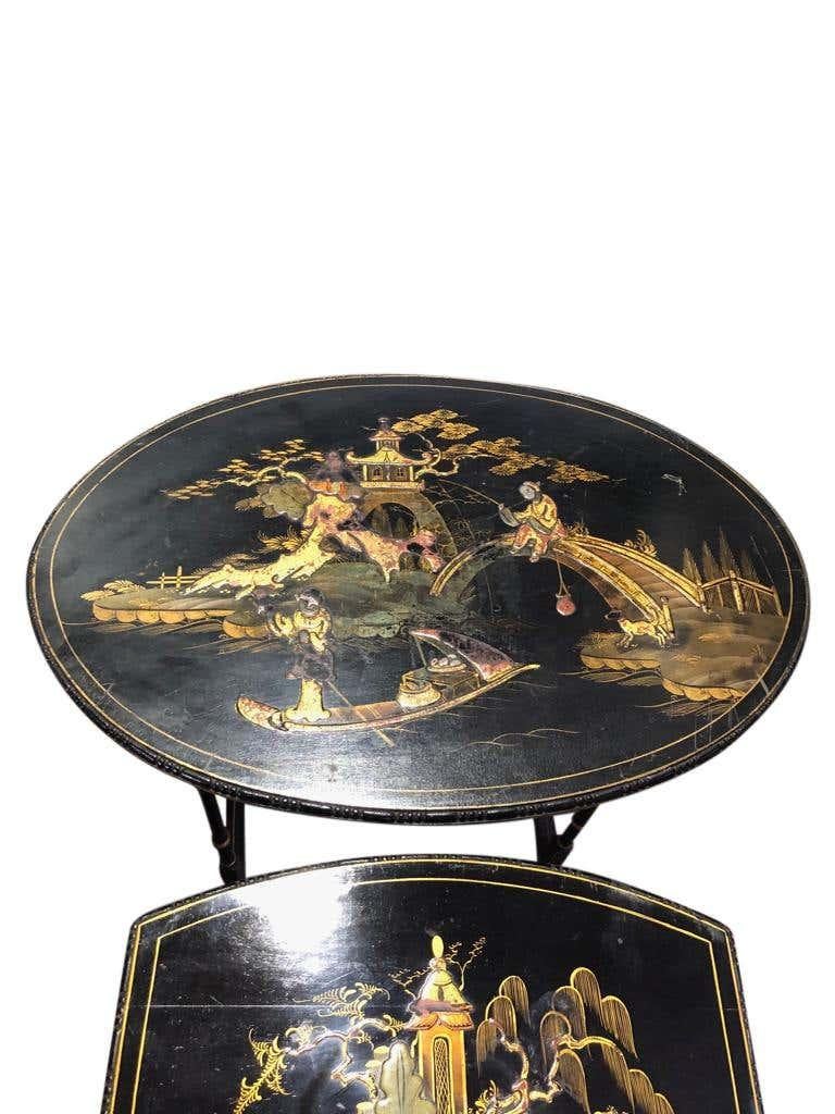 Set of Three Carved Chinese Chinoiserie Nested Tables For Sale 3