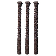 Set of Three Carved Oak Columns Set of Three Carved Oak Columns