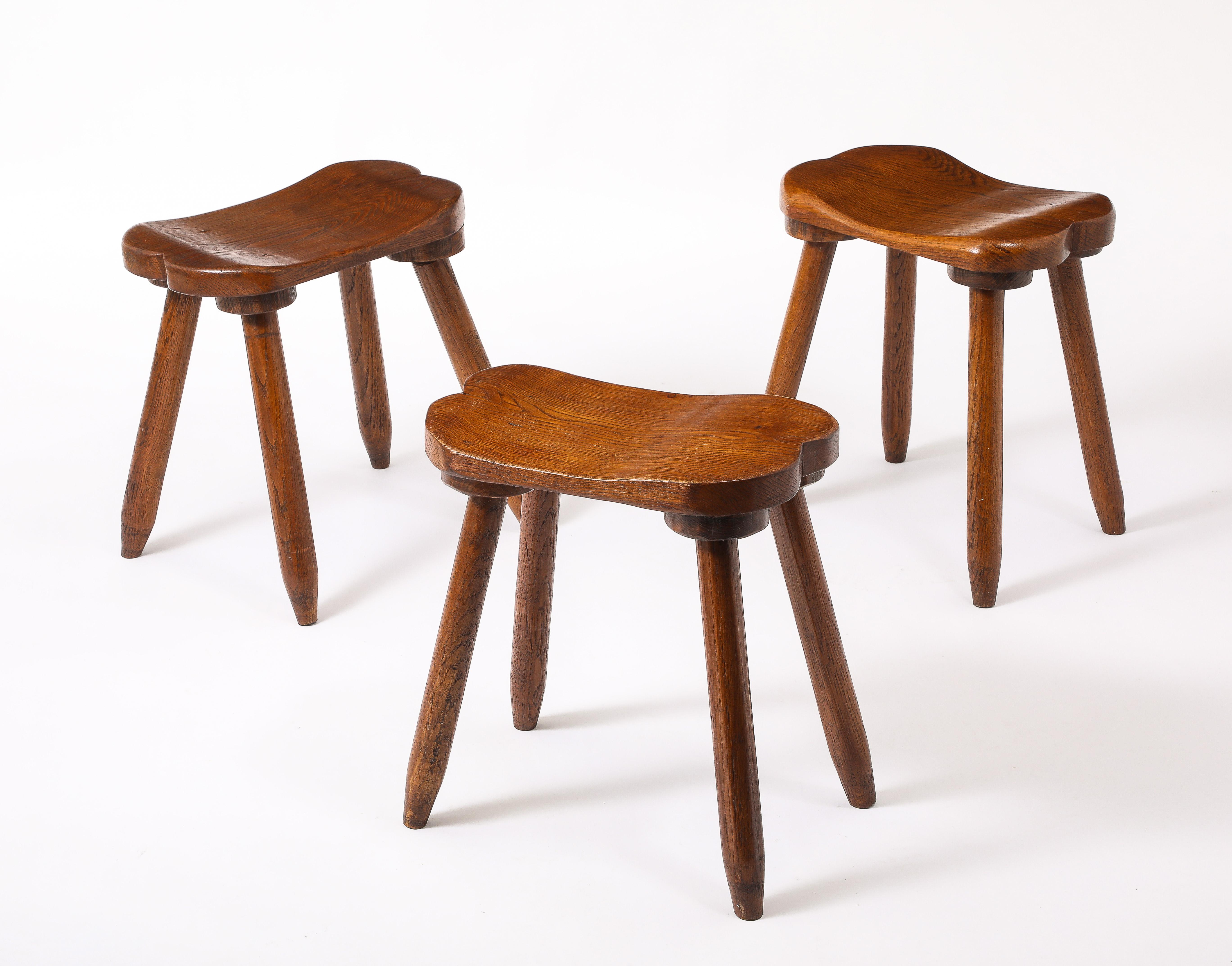 Set of Three Carved Stools, France 1950's For Sale 3