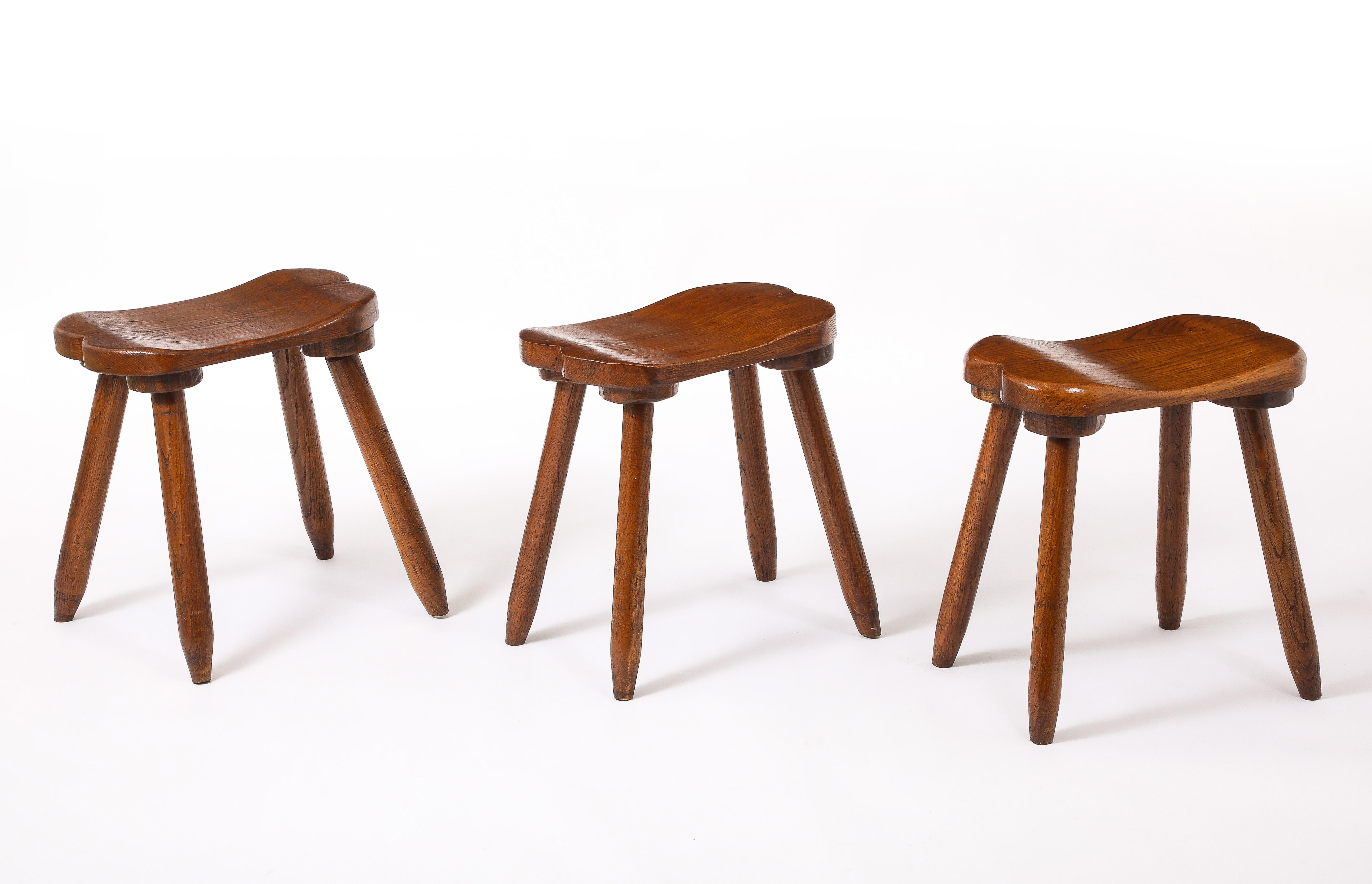 Set of Three Carved Stools, France 1950's For Sale 4