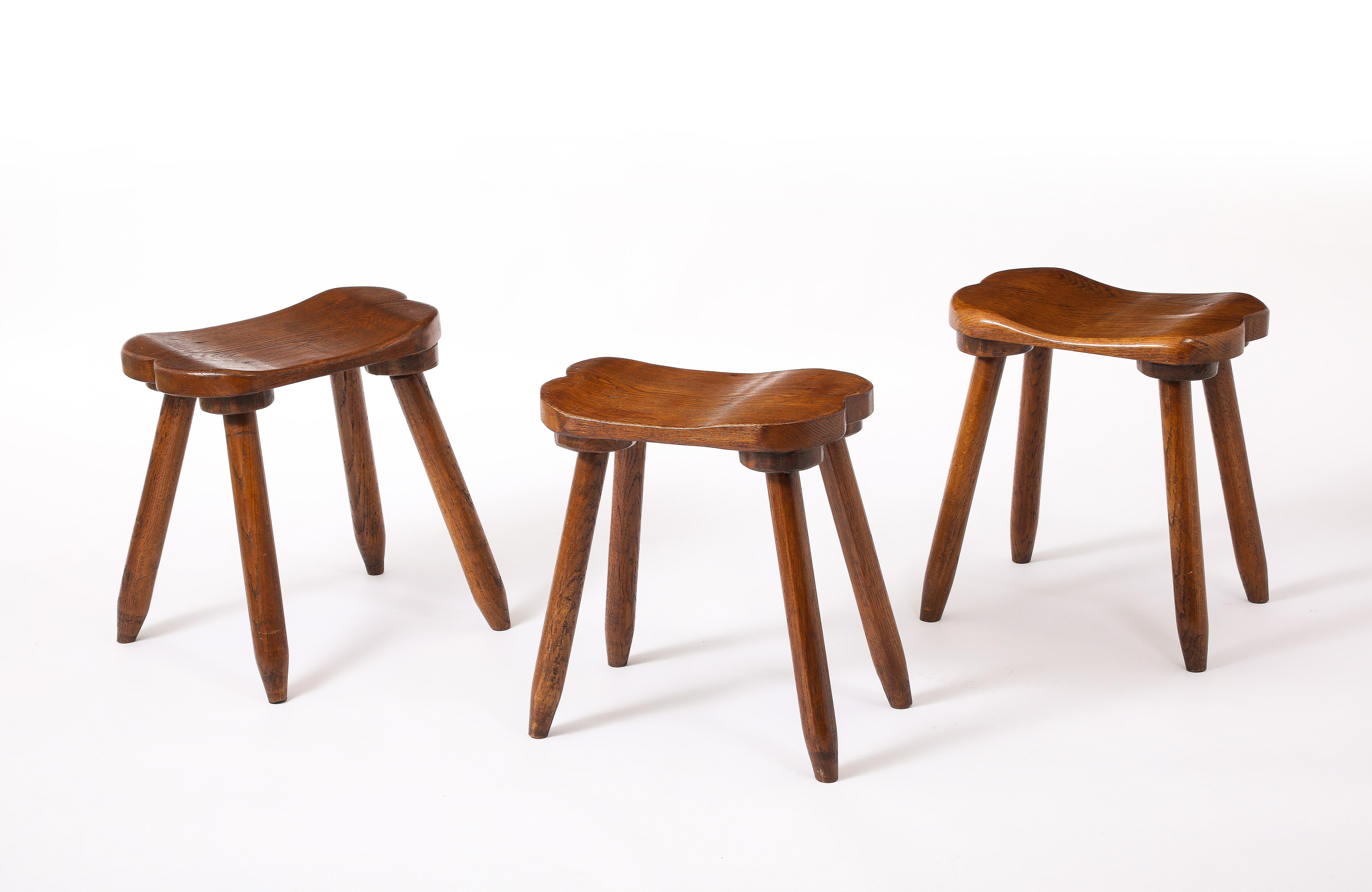 Set of Three Carved Stools, France 1950's For Sale 5