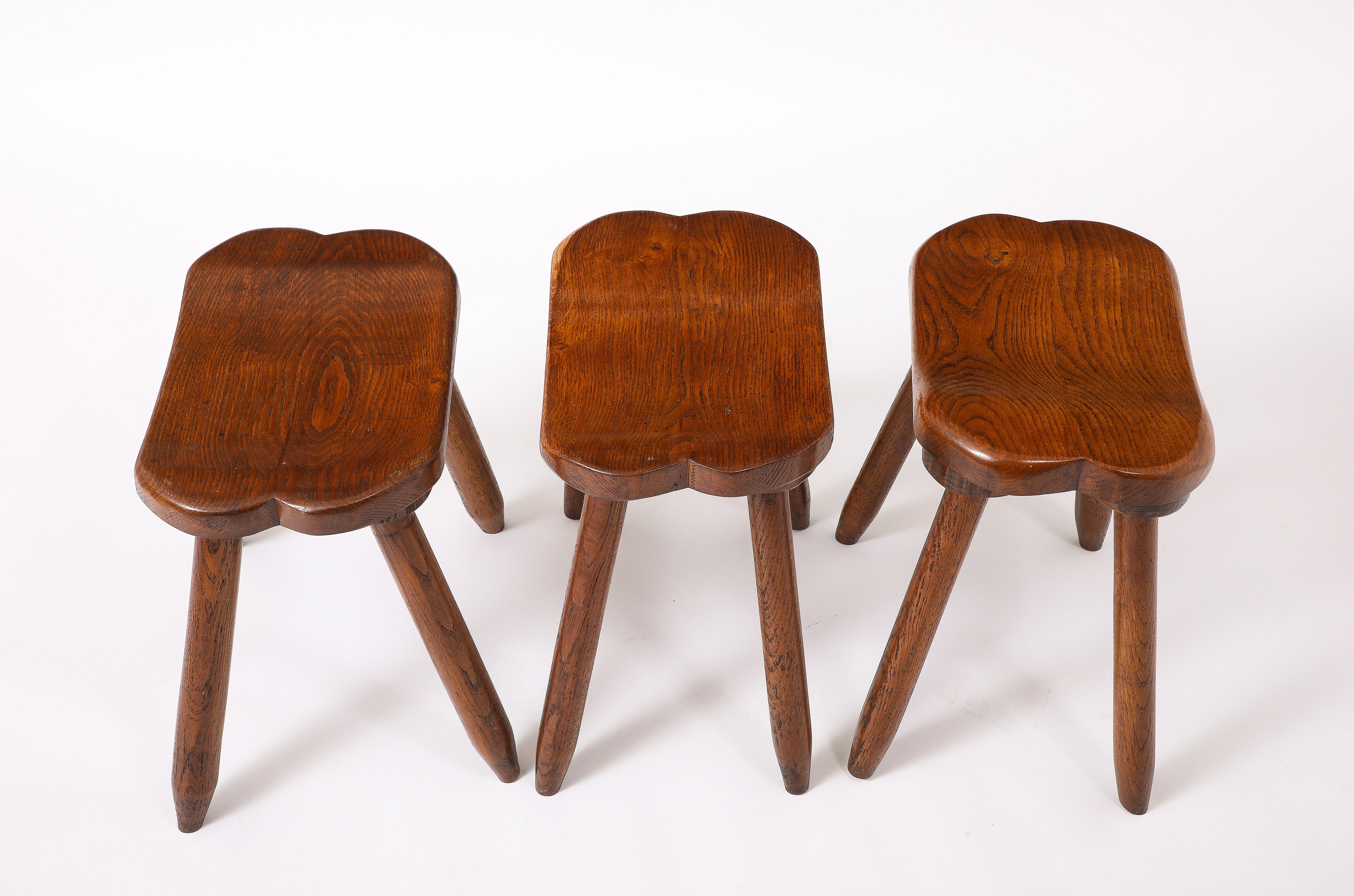 Set of Three Carved Stools, France 1950's For Sale 6