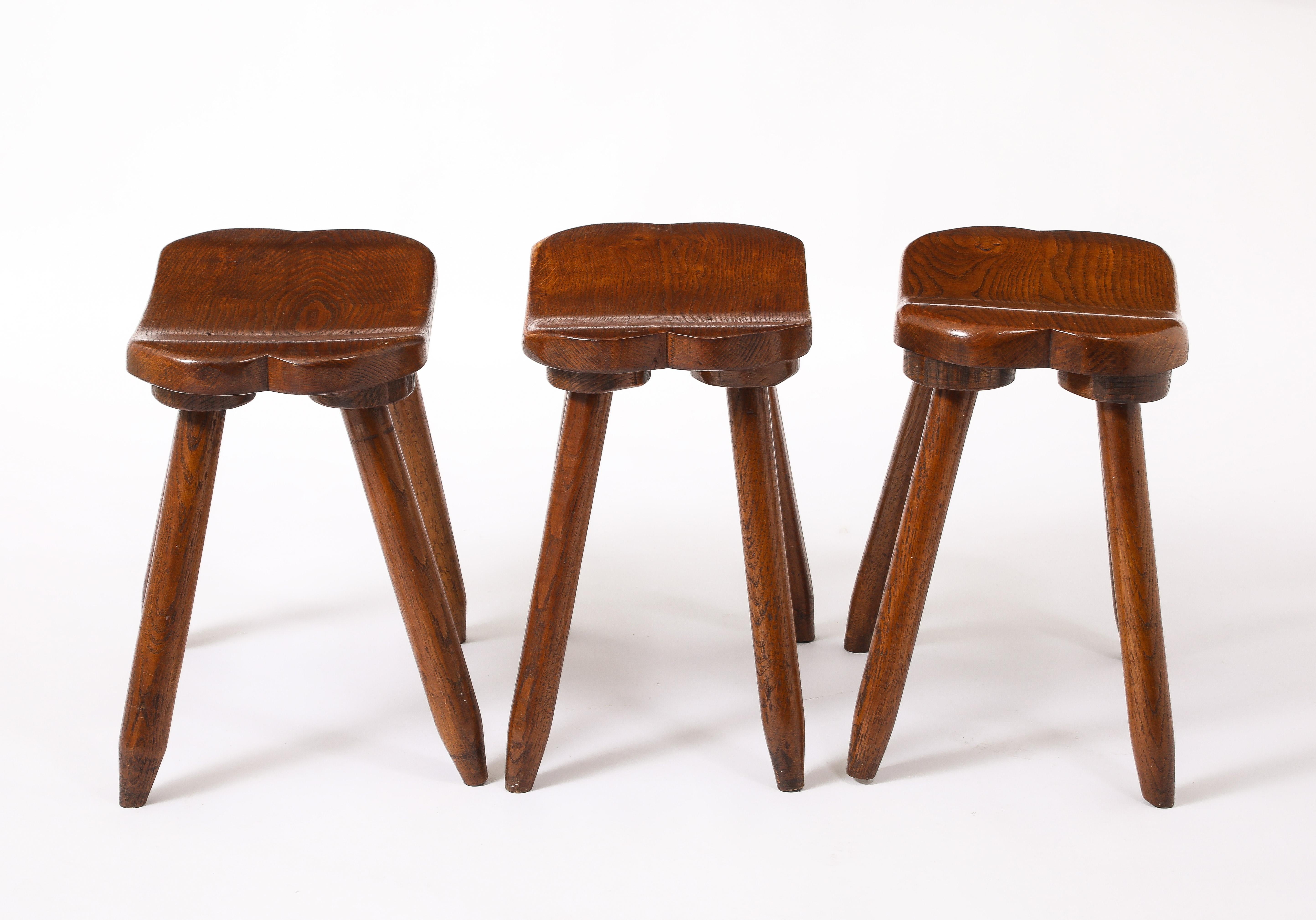 Set of Three Carved Stools, France 1950's For Sale 7