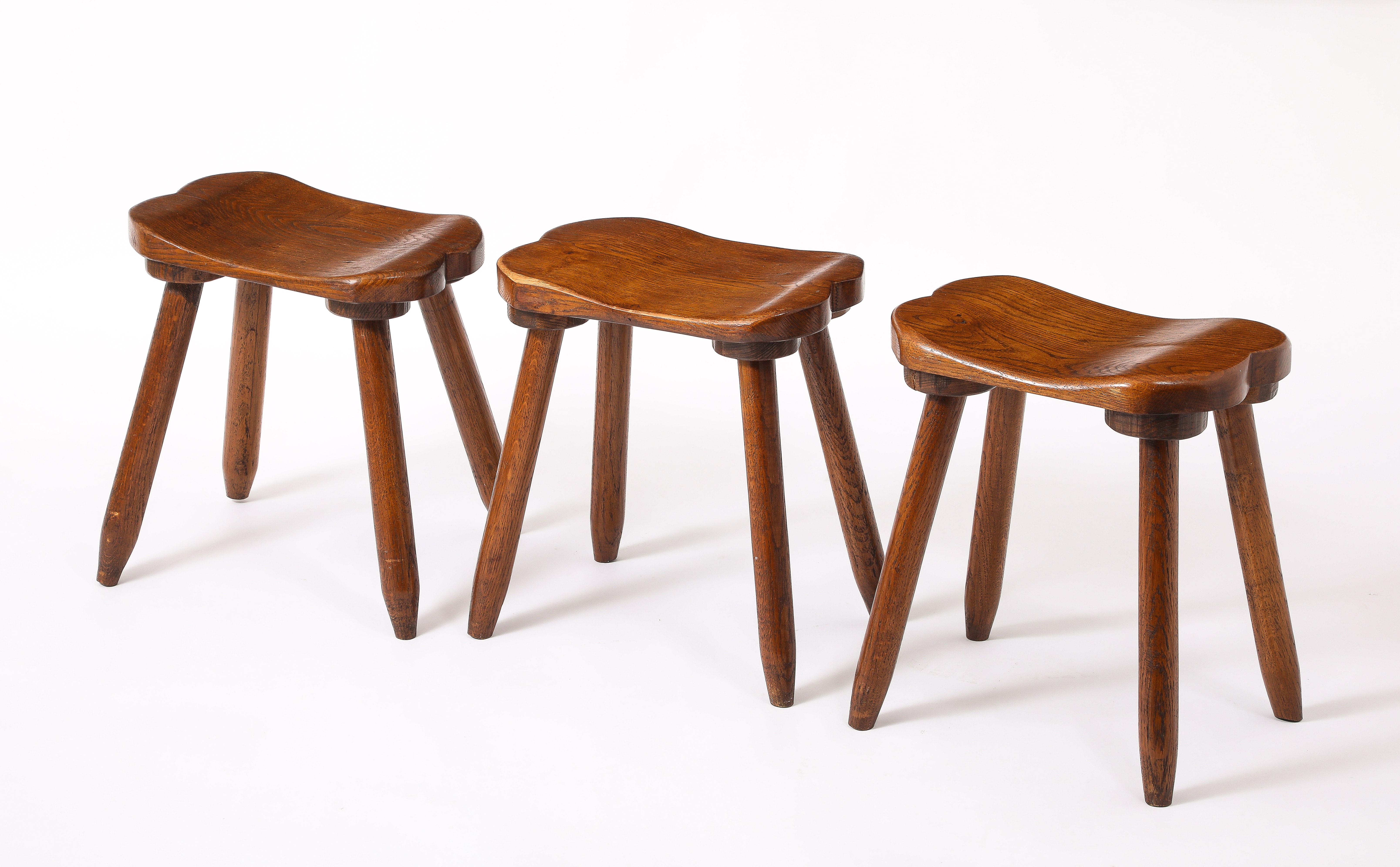Set of Three Carved Stools, France 1950's For Sale 8