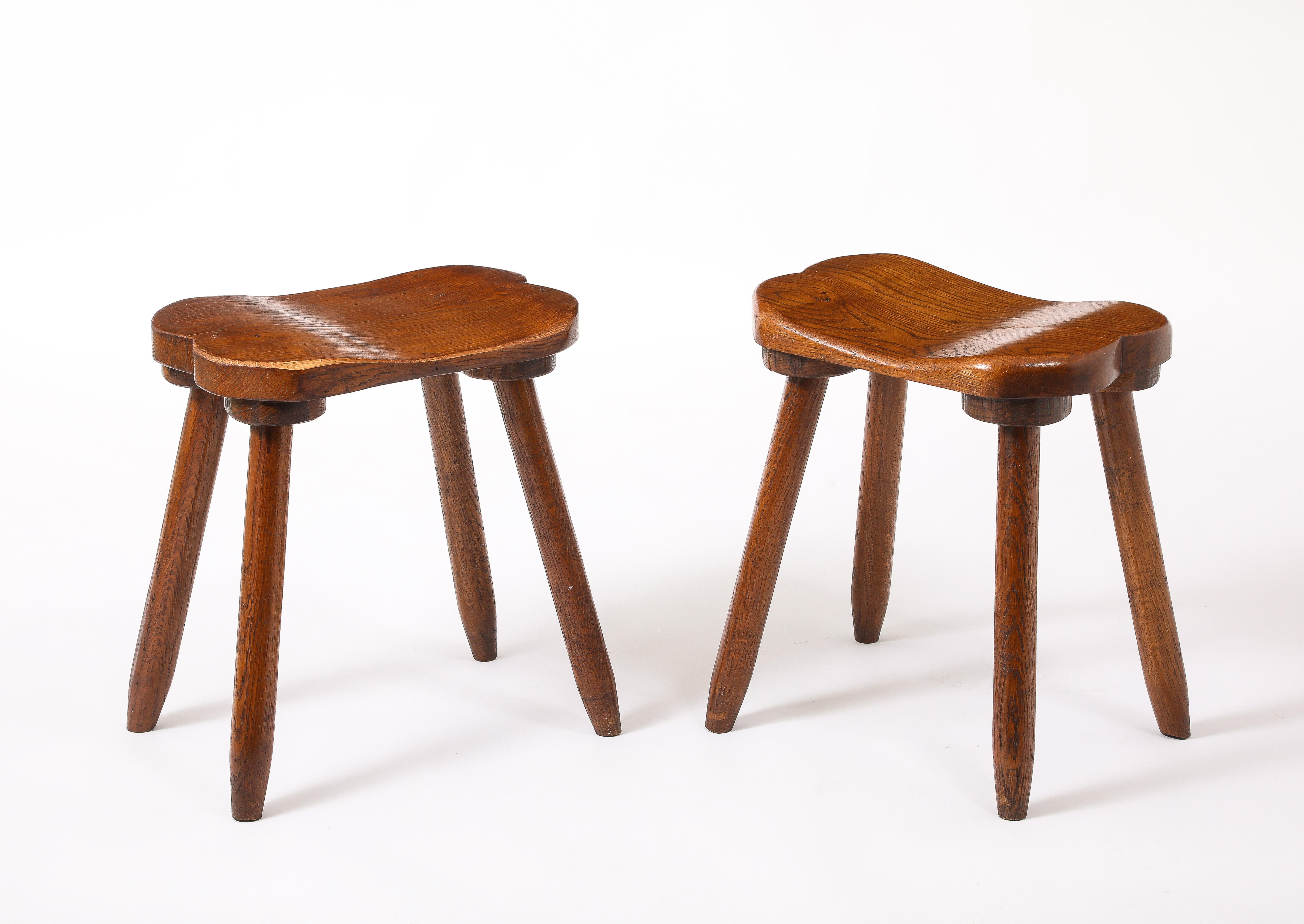 Set of Three Carved Stools, France 1950's For Sale 10