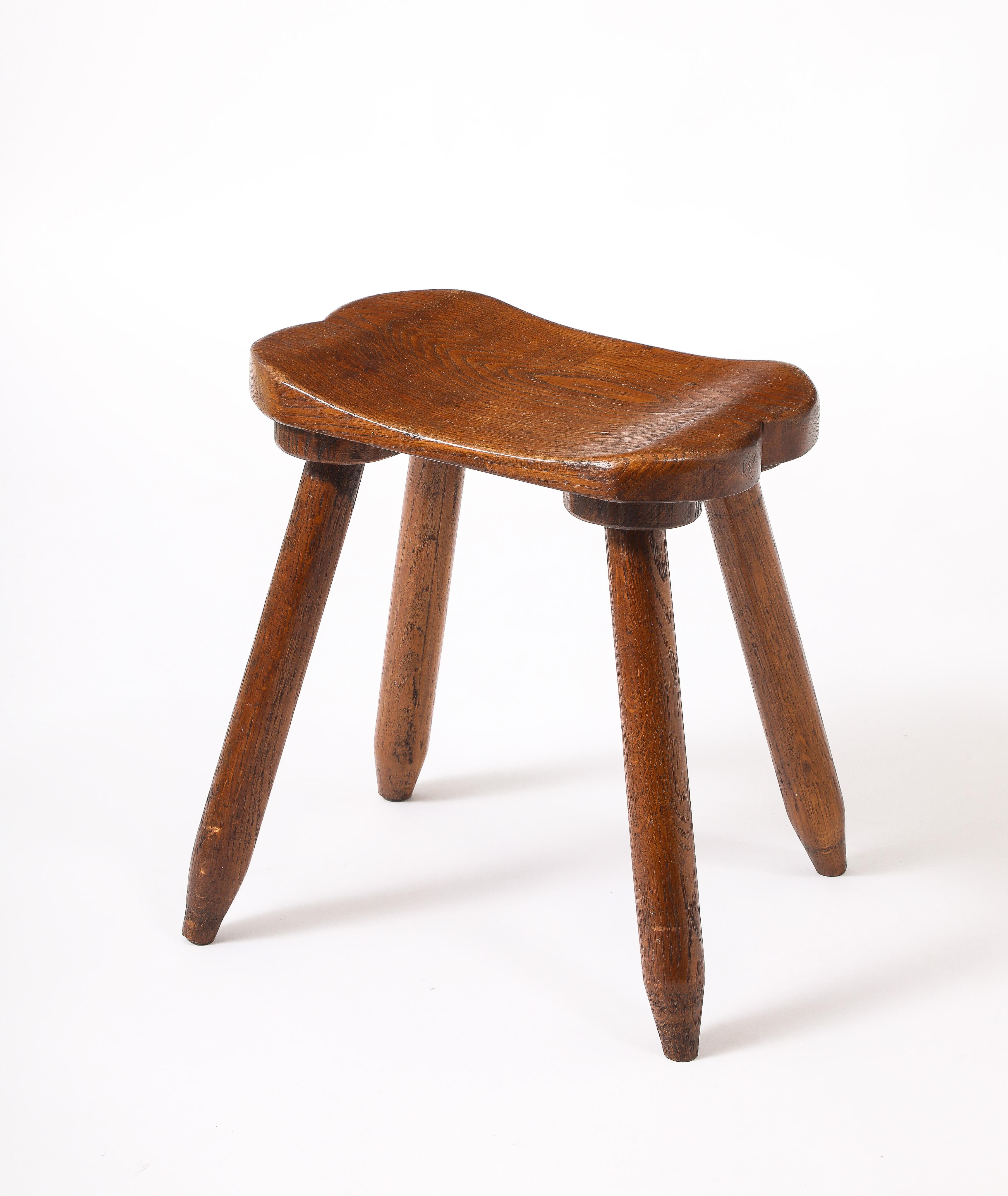 Mid-Century Modern Set of Three Carved Stools, France 1950's For Sale