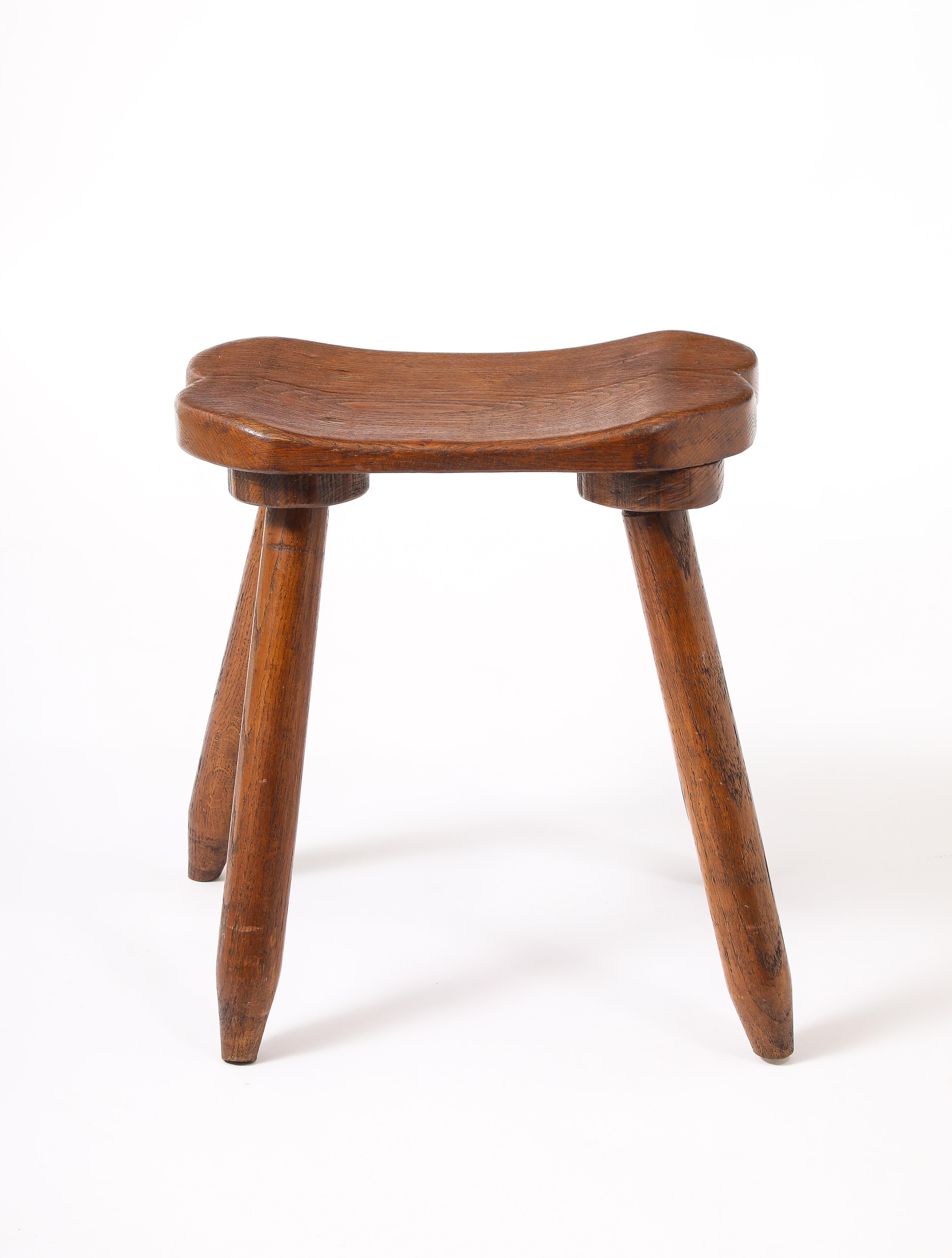 Oak Set of Three Carved Stools, France 1950's For Sale