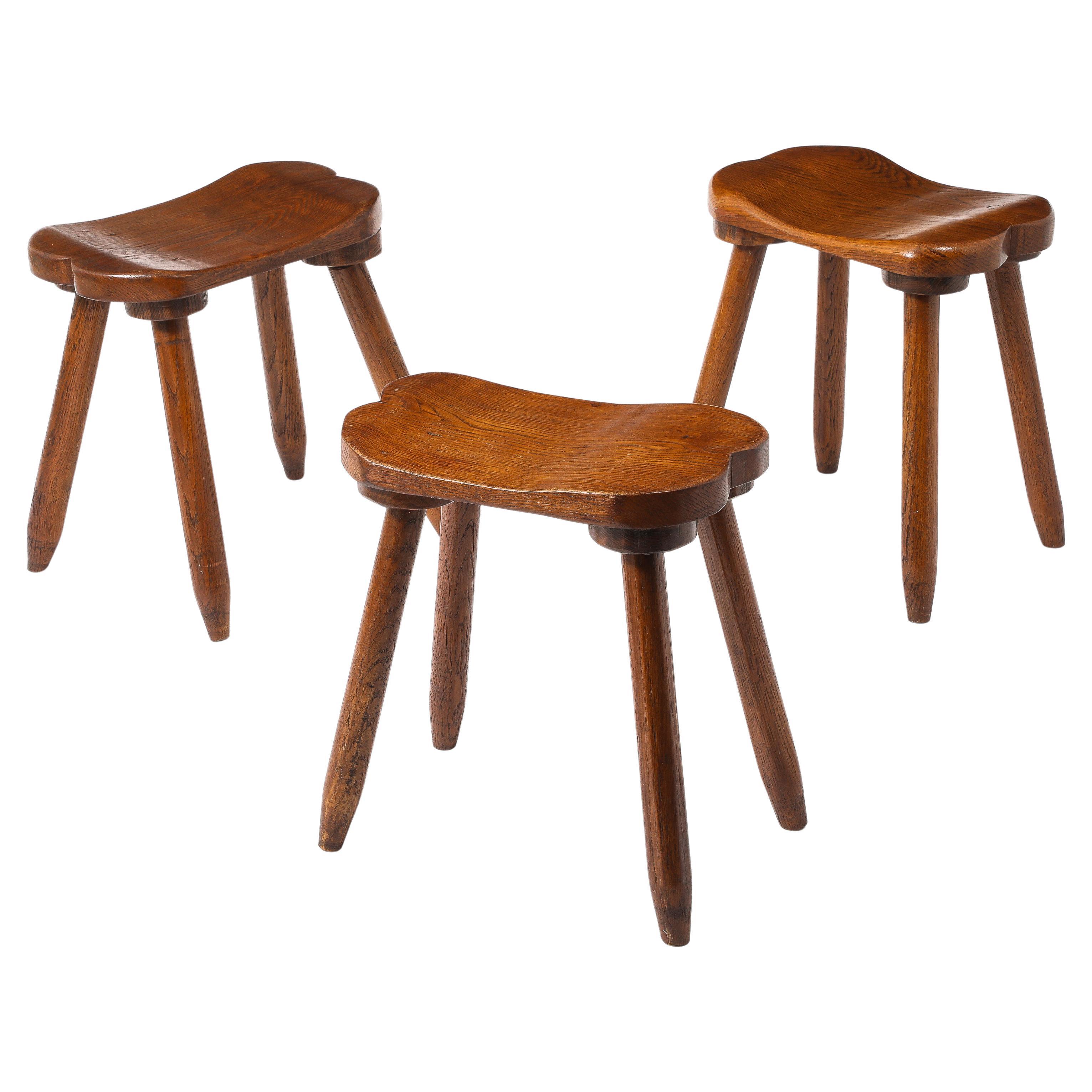 Set of Three Carved Stools, France 1950's For Sale