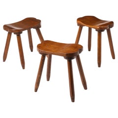 Set of Three Carved Stools, France 1950's