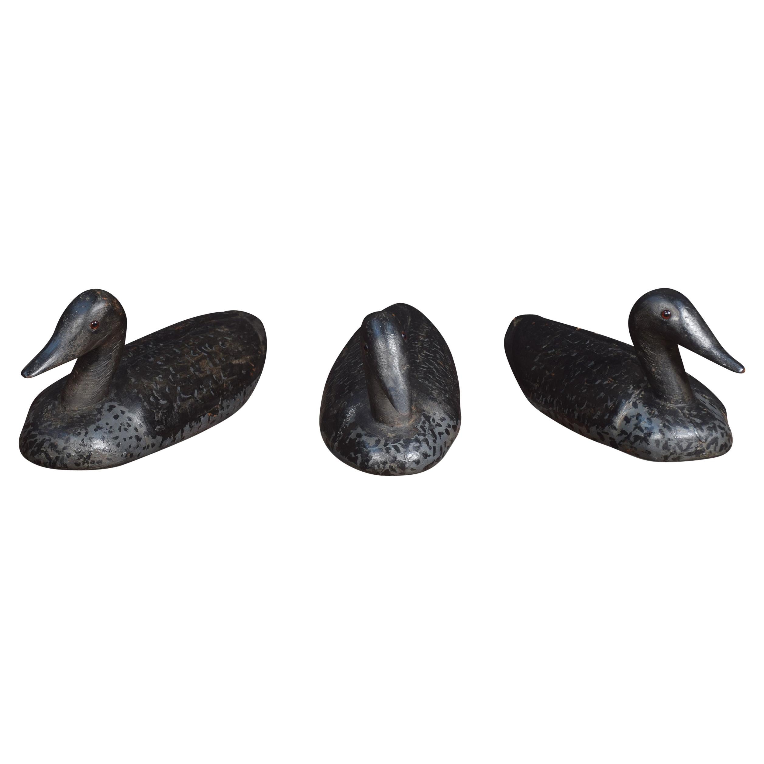 Set of Three Carved Wood Decoys For Sale