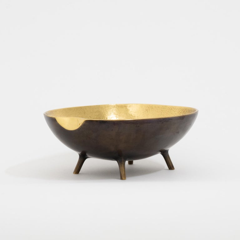 Organic Modern Set of Three Cast Brass Bowls with Texture and Patinated For Sale