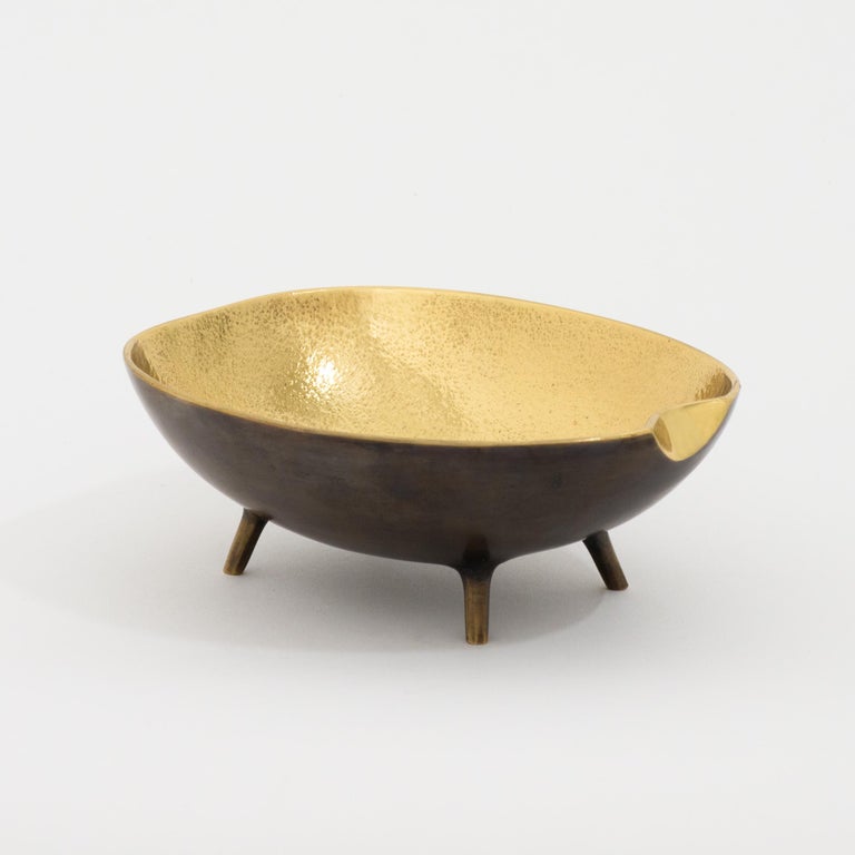 Contemporary Set of Three Cast Brass Bowls with Texture and Patinated For Sale