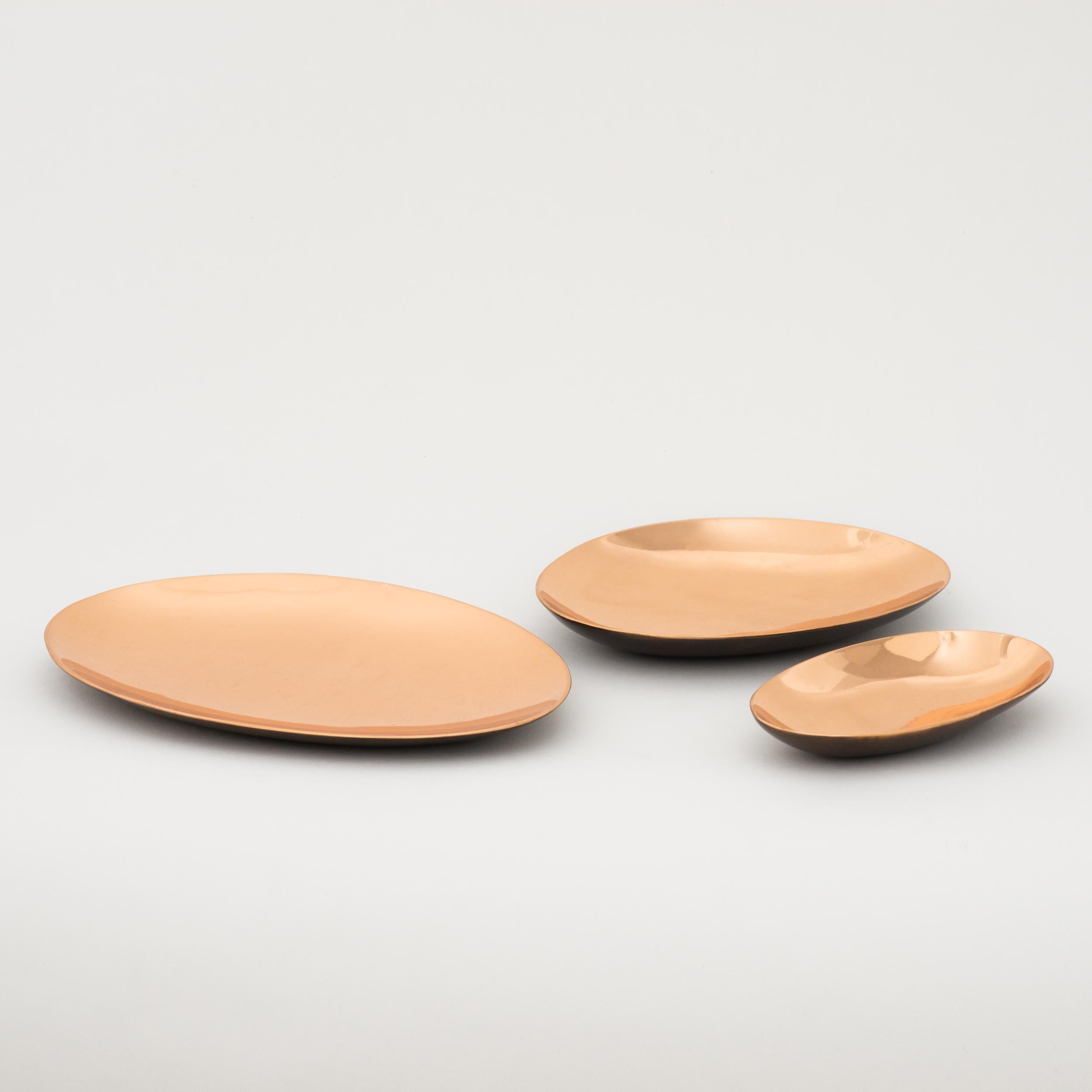 Organic Modern Set of Three Cast Bronze Plates, Vide-Poche