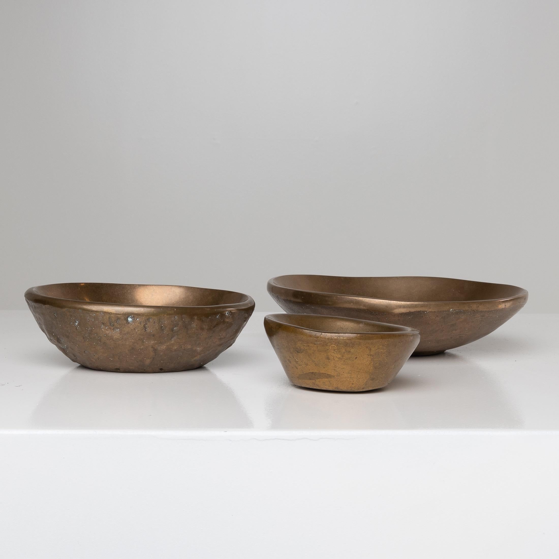 Mid-Century Modern Set of Three Cast Solid Bronze Trinket Bowls by Ado Chale, Belgium