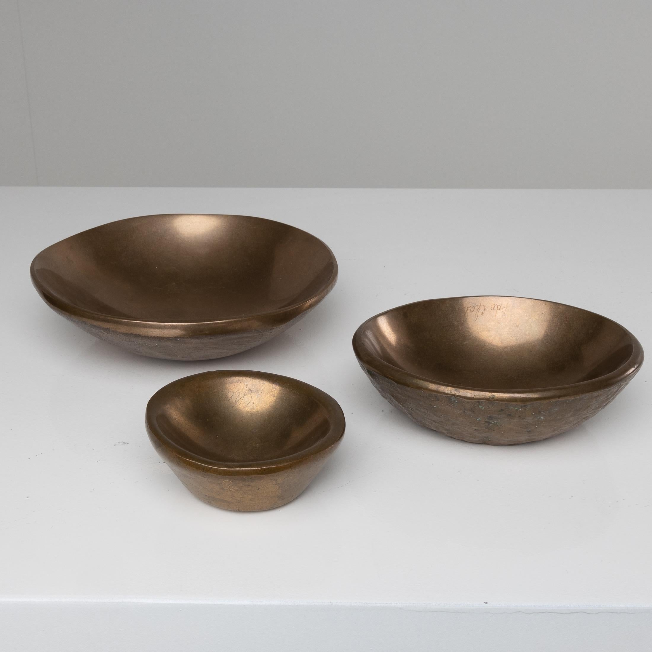 Belgian Set of Three Cast Solid Bronze Trinket Bowls by Ado Chale, Belgium