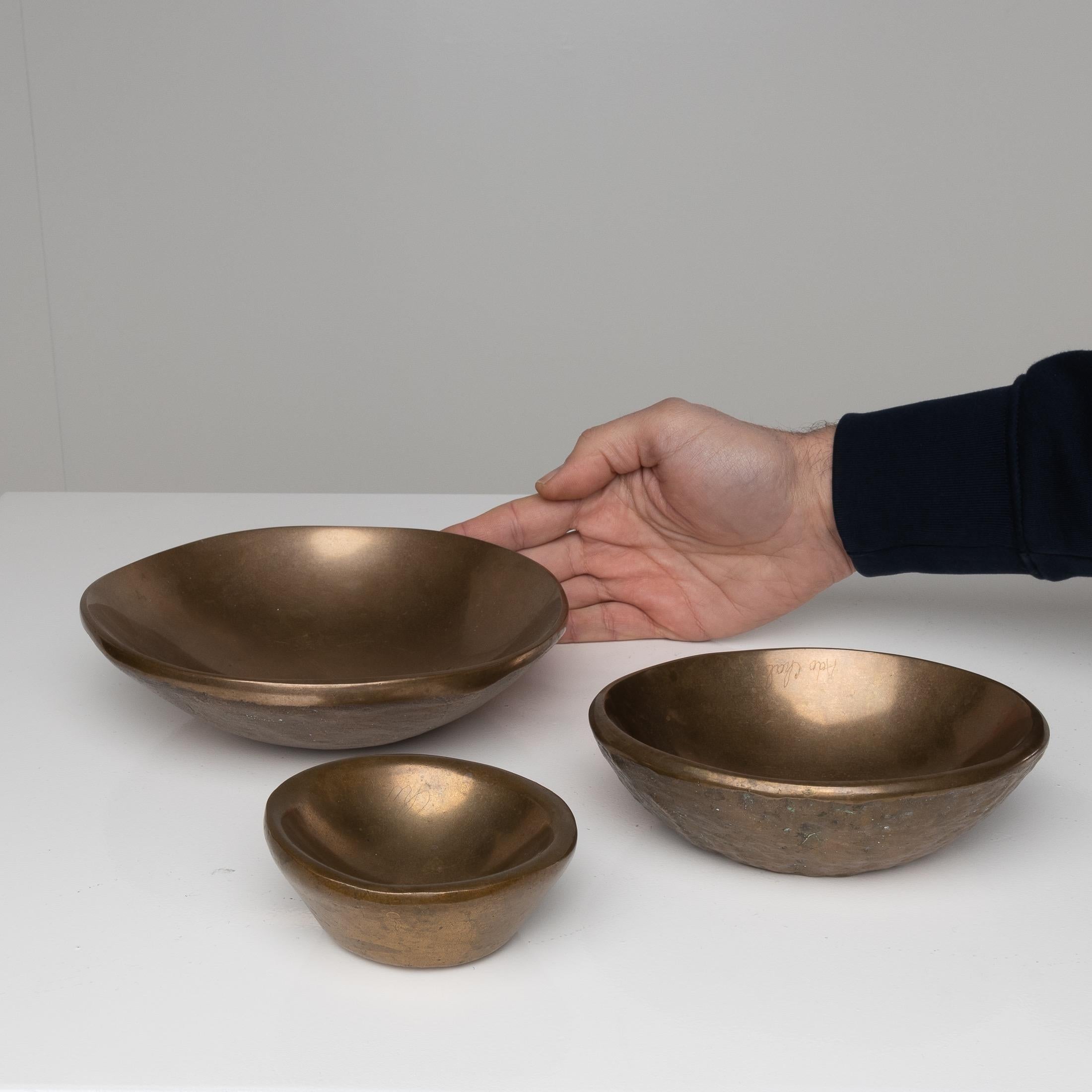 Set of Three Cast Solid Bronze Trinket Bowls by Ado Chale, Belgium In Good Condition In Brussels, BE