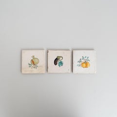 Set of Three Hand-Painted Catalan Ceramic Tiles, Spain, 1940s Decor