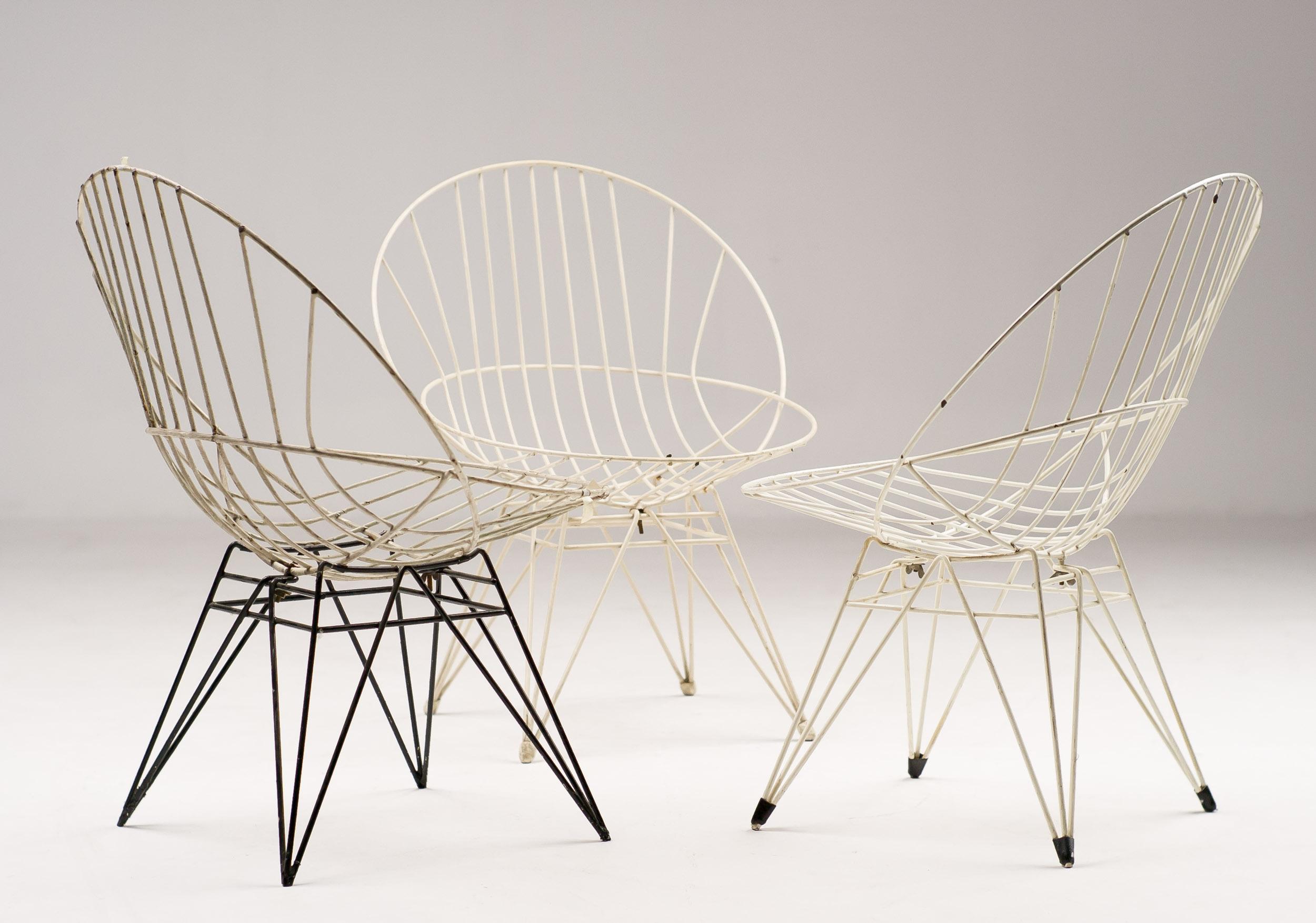 Mid-Century Modern Set of Three Cees Braakman Combex Wire Chairs