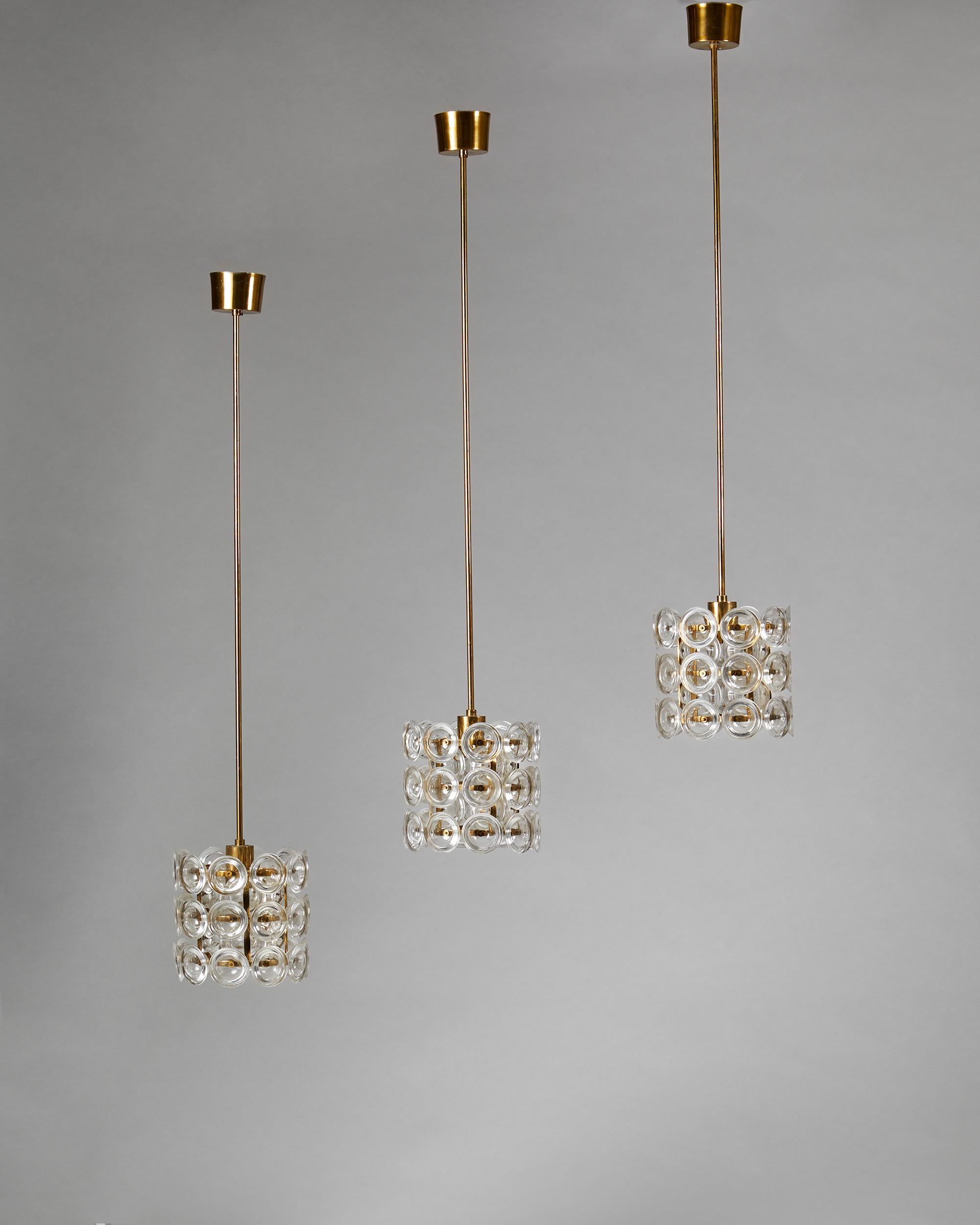Mid-Century Modern Set of Three Ceiling Lamps Designed by Carl Fagerlund for Orrefors