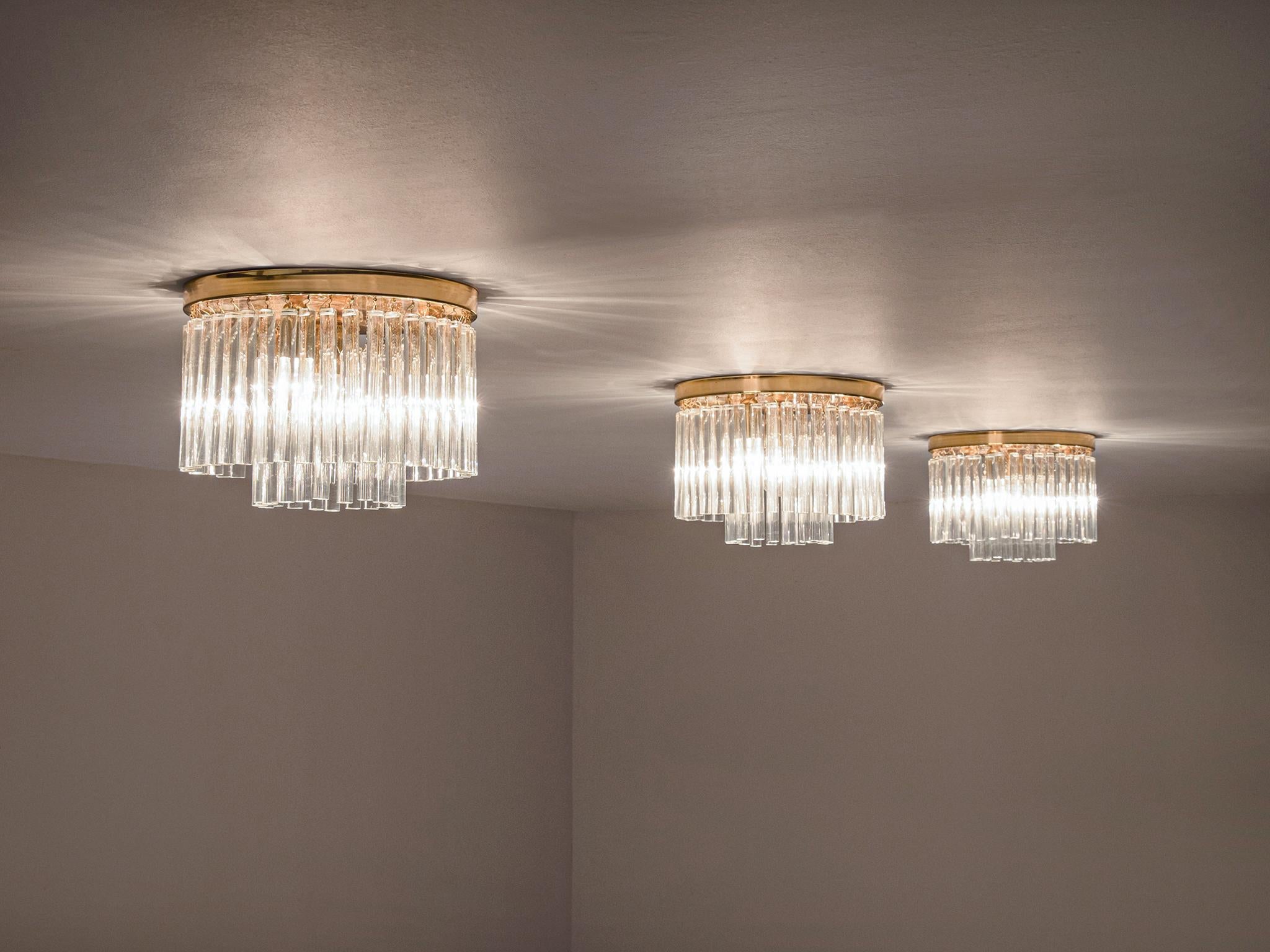 Mid-20th Century Italian Ceiling Lights in Brass and Glass